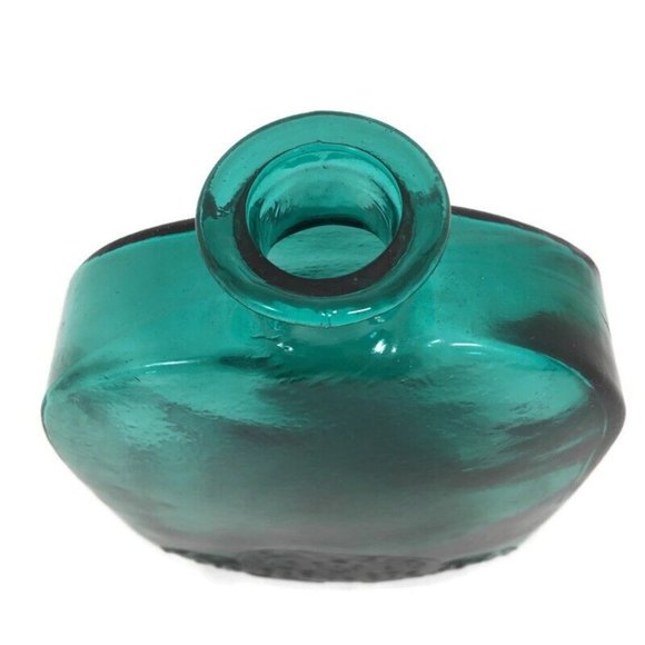 Vintage Vidrios de Levante Hand Blown Teal Glass Flask Bottle Filigree - Picture 2 of 8
